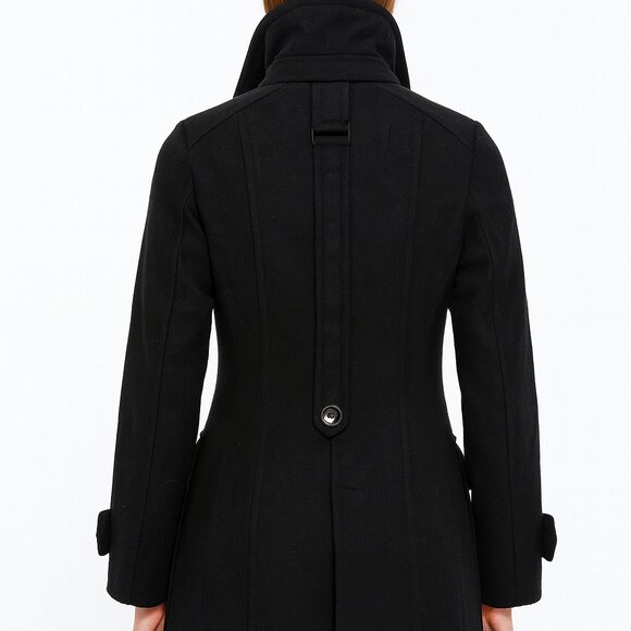 ZARA BASIC Black Wool Blend Peacoat Womens, Fitted Classic Trench Style Coat (S) - Picture 2 of 10